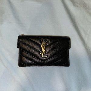 YSL Monogram Ziptop Flap Card Case in Grained Leather